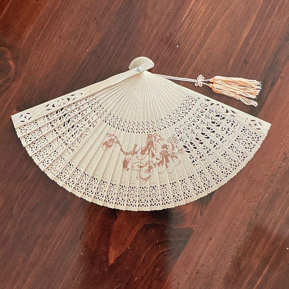 Elegant Beige Hand Fan with Tassel